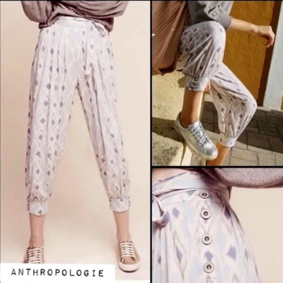 Anthropologie Hei Hei Pastel Ikat Print Harem Crop Jogger Pants Size 6 EUC - Picture 3 of 16